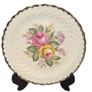 Vintage 22K Gold Quban Royal China Dinner Plate - Pink Roses Floral Design